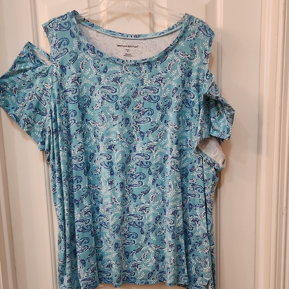 Woman Within Tops - Woman Within Teal Paisley Blouse